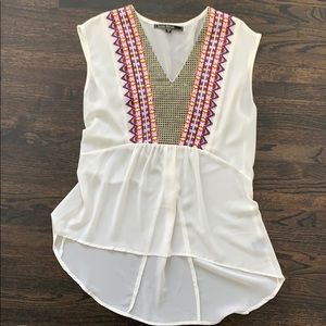 Love Stitch cream embroidered sheer blouse